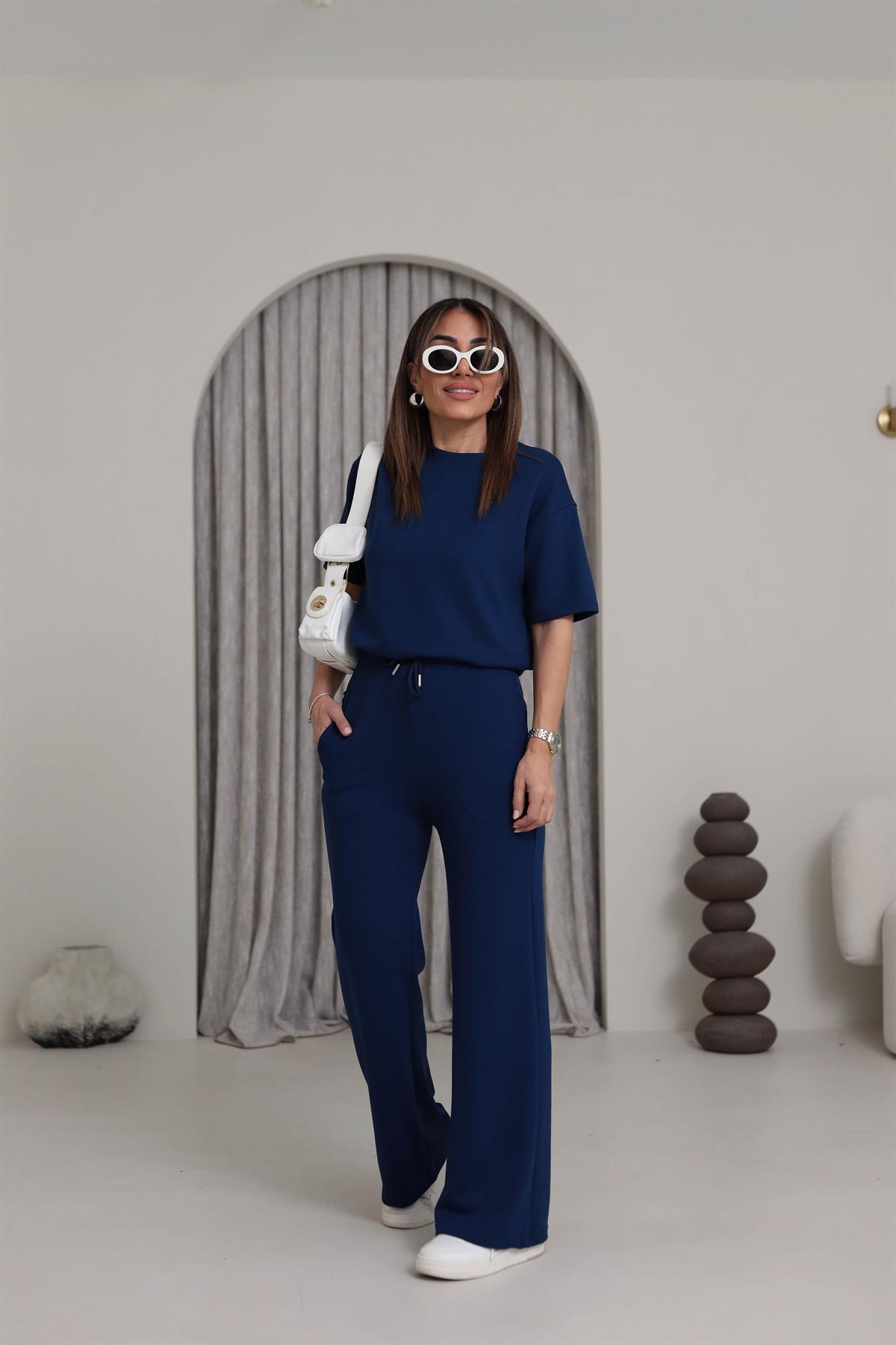 Bisiklet Yaka Modal Kumaş Rahat Takım LACİVERT