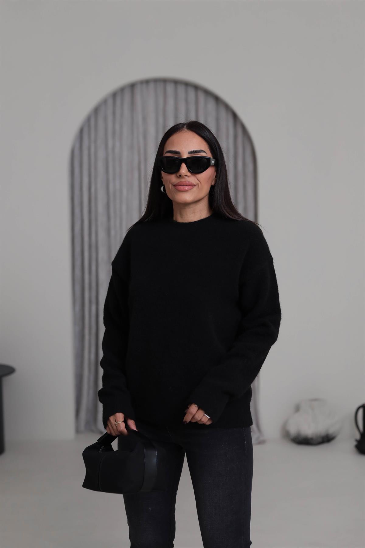 0640 Bisiklet Yaka Yumuşak Dokulu Triko Kazak SİYAH