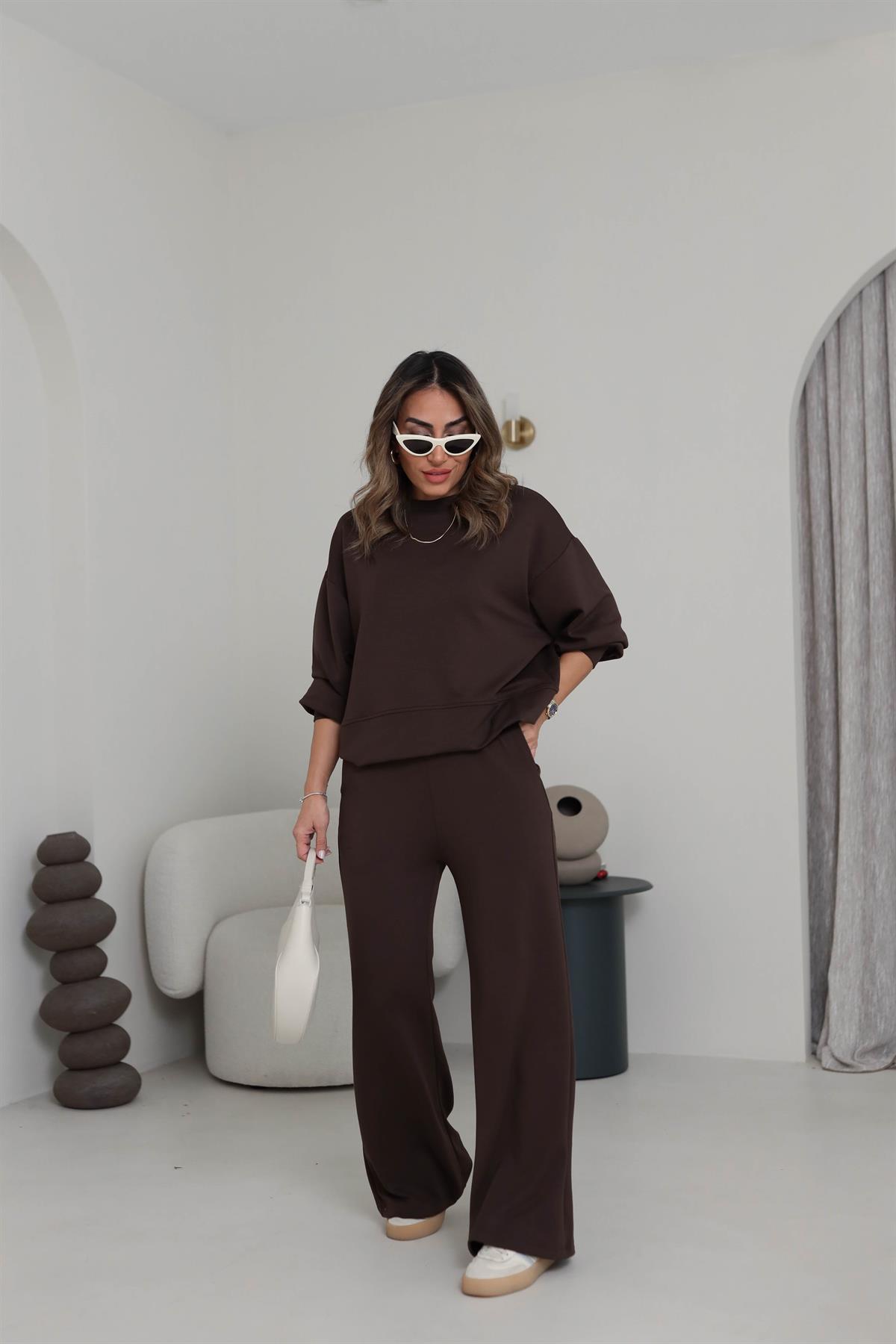 Bisiklet Yaka Modal Kumaş Takım ACI KAHVE