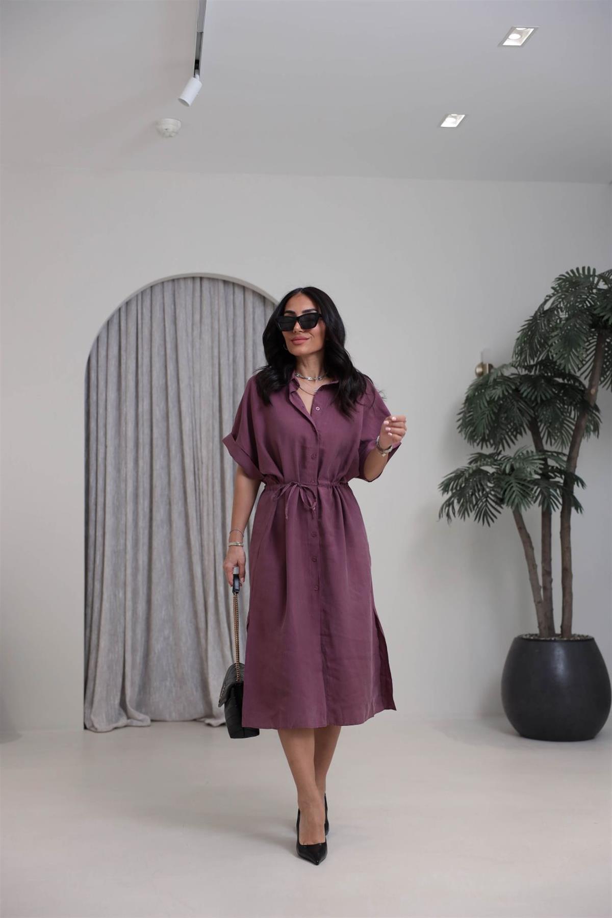 1003 Massi Tencel Gömlek Elbise BORDO