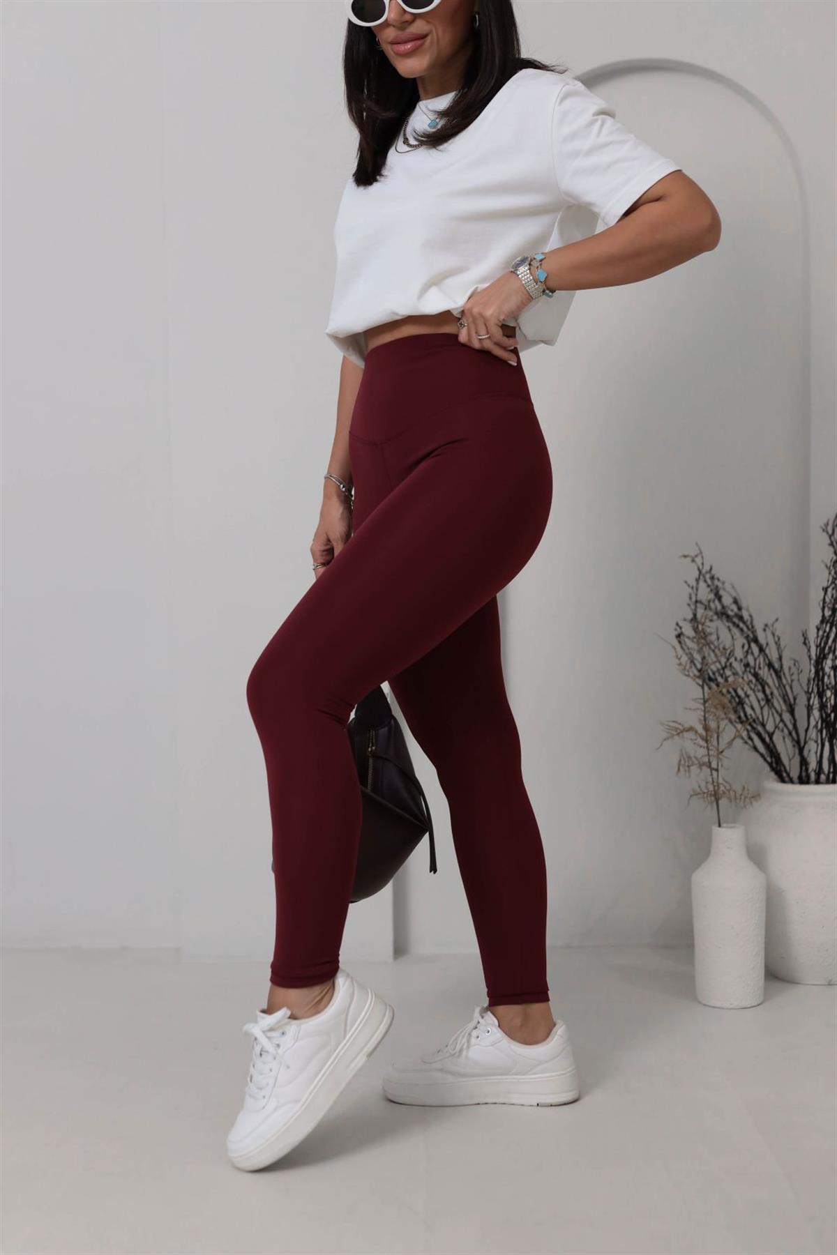 050 Oys Yüksek Bel Şardonlu Tayt BORDO