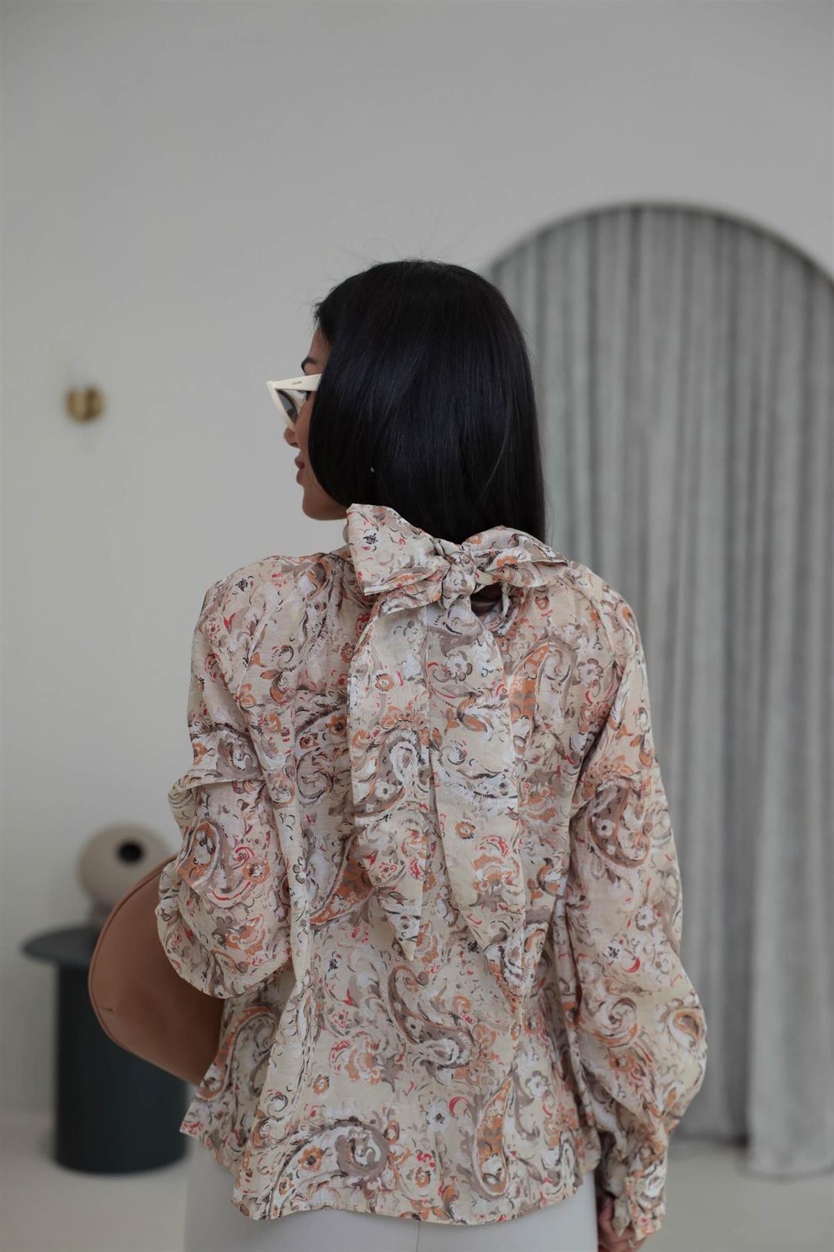 8169 Desenli Şal Yaka Gömlek TAŞ