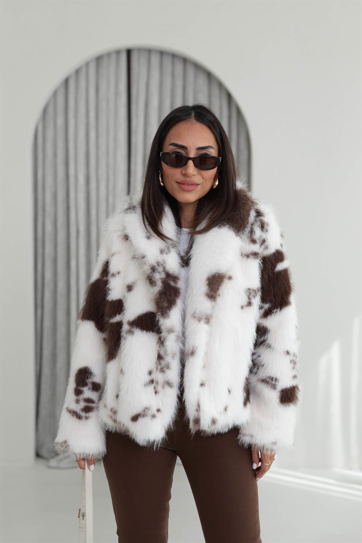 7606 Desenli Kürk Mont KAHVE