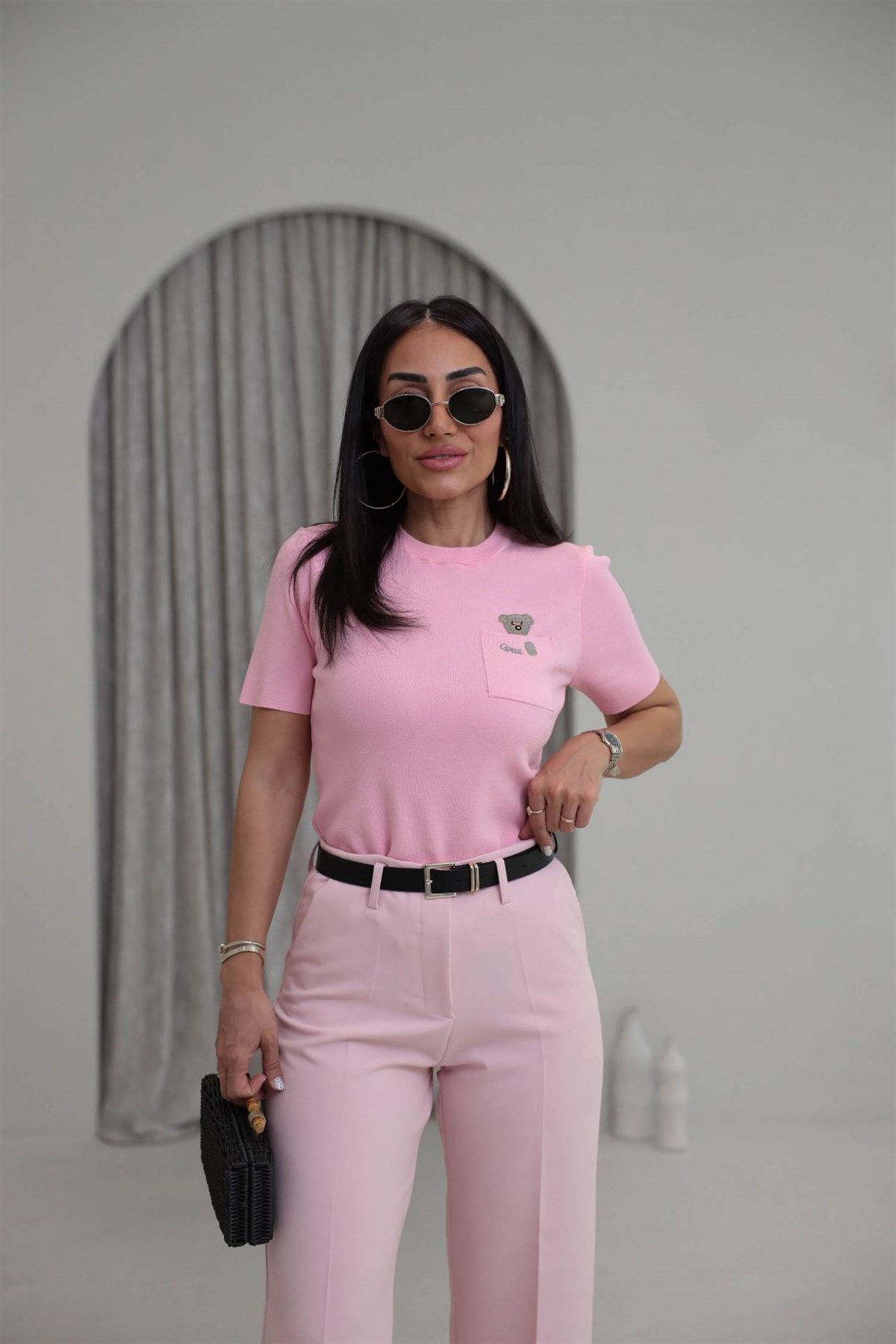 0640 Cebi Ayıcıklı Rayon Kumaş Bluz PEMBE