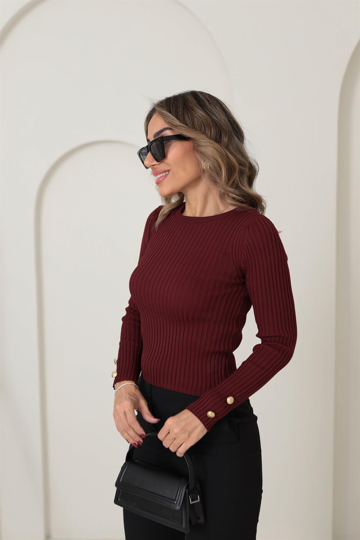 0589 Bisiklet Yaka Kol Düğmeli Kazak