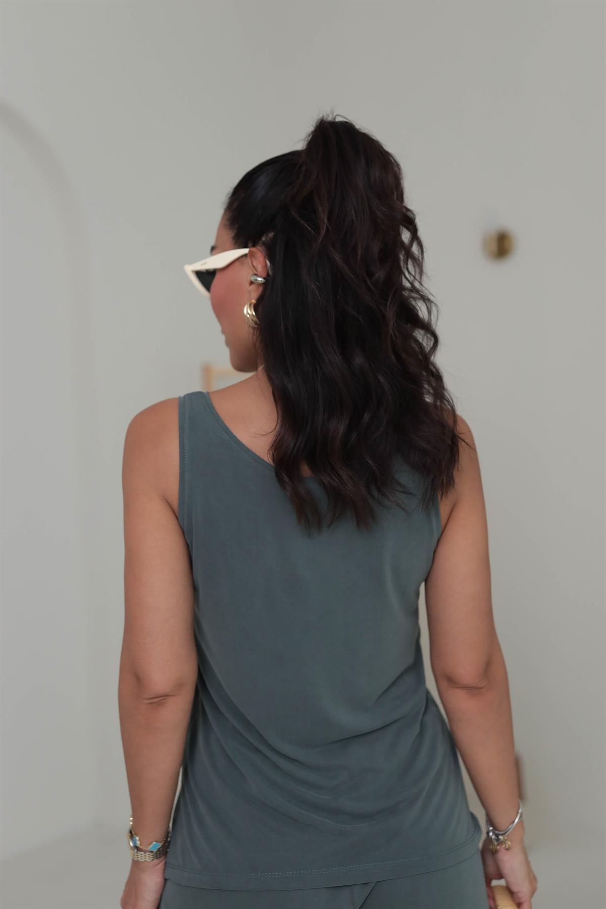 Kalın Askılı Şortlu Modal Takım HAKİ YEŞİL