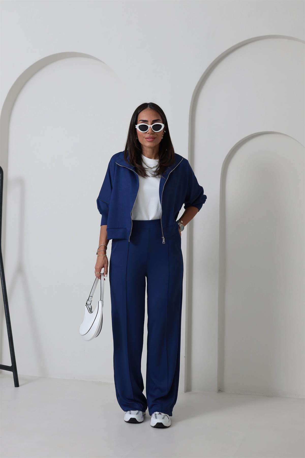 2378 Ceketi Fermuarlı Zincir Detay Modal Takım LACİVERT