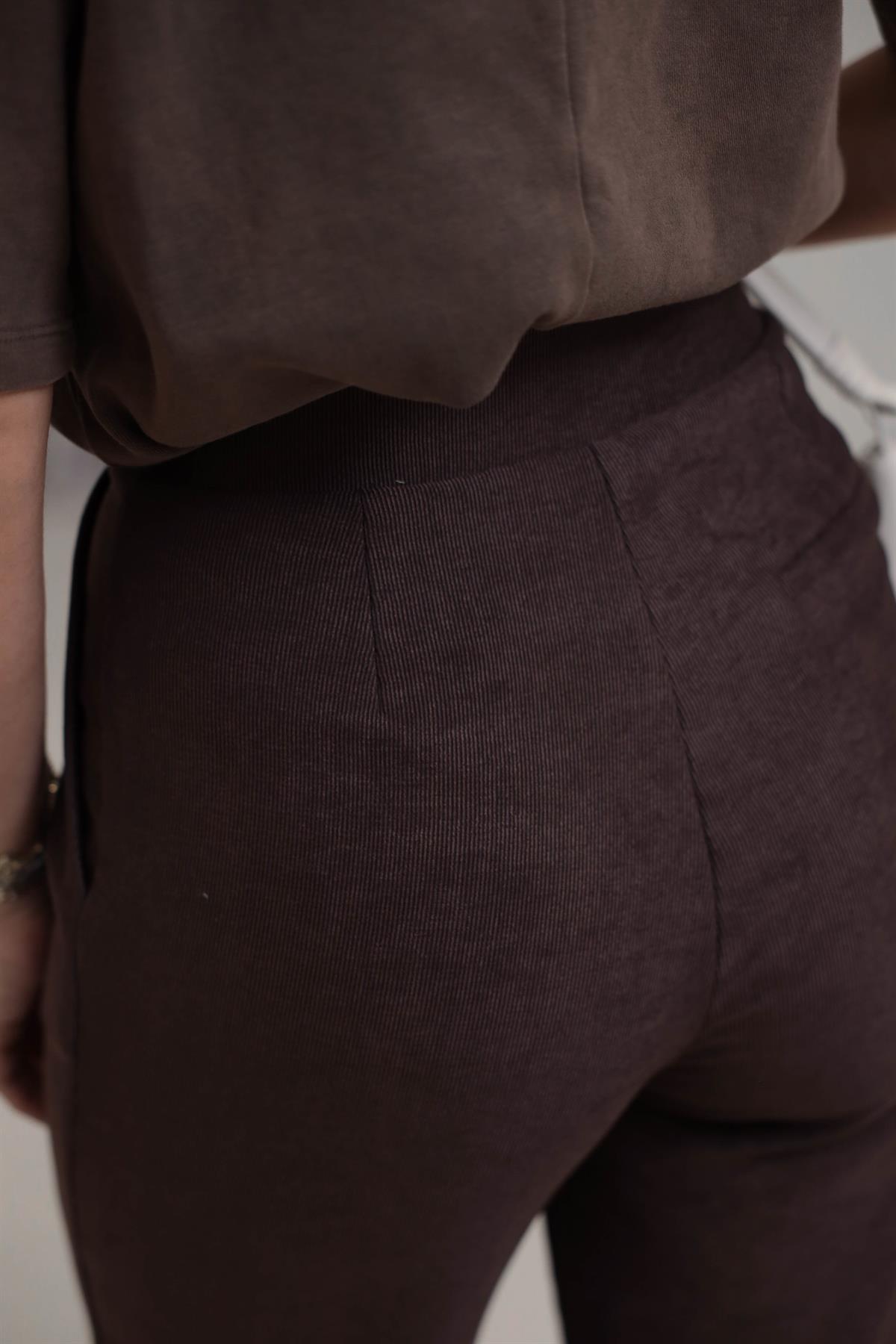 3997 Cırtlı Likralı Dokulu Pantolon KAHVE