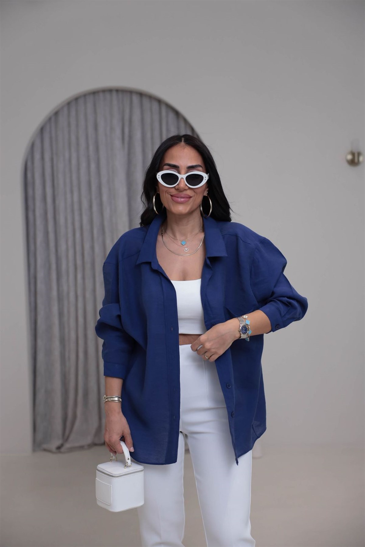 4612Y Tencel Omzu Düşük Oversize Gömlek LACİVERT