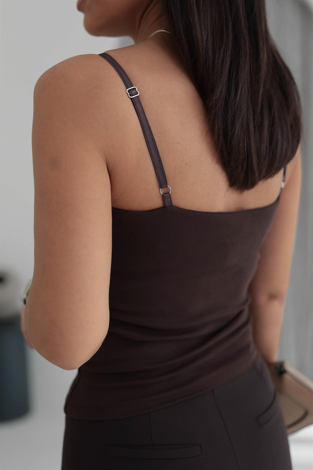 6128 Ayarlanabilir Askılı Pamuklu Atlet ACI KAHVE