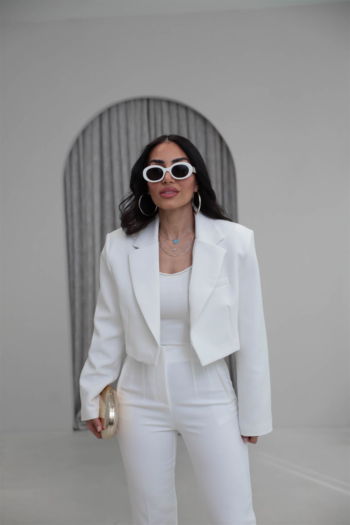 9704 Vatkalı Kısa Ceket EKRU