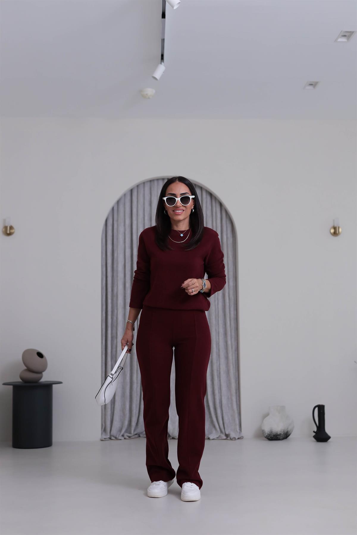 8432 Bisiklet Yaka Selanik Kumaş Takım BORDO