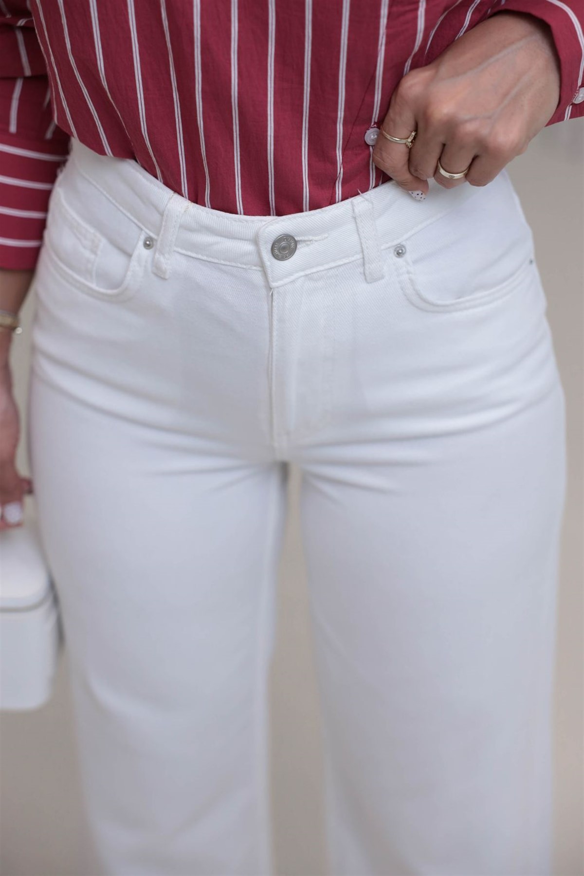1480 Yüksek Bel Full Soft Doku Jean BEYAZ