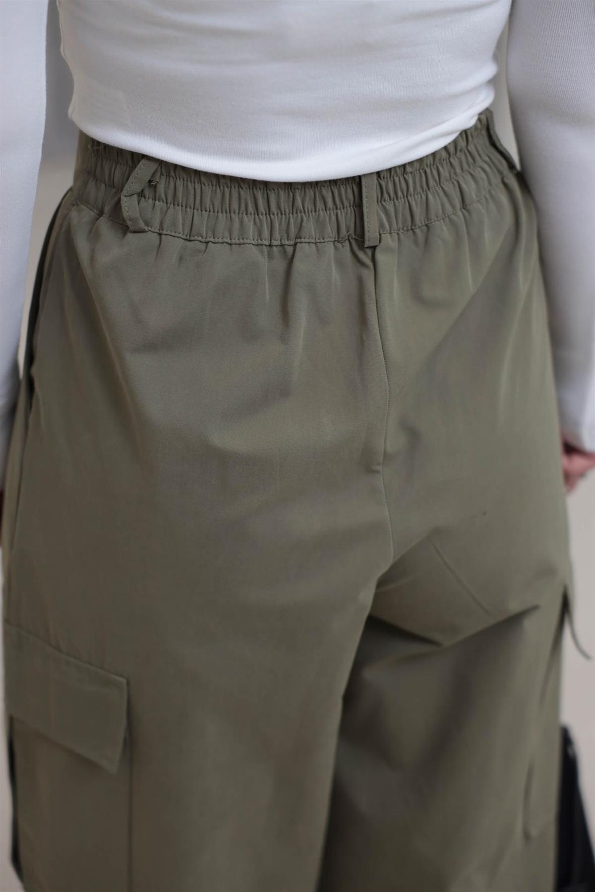 0025 Arka Bel Lastikli Kargo Cepli Pantolon HAKİ YEŞİL