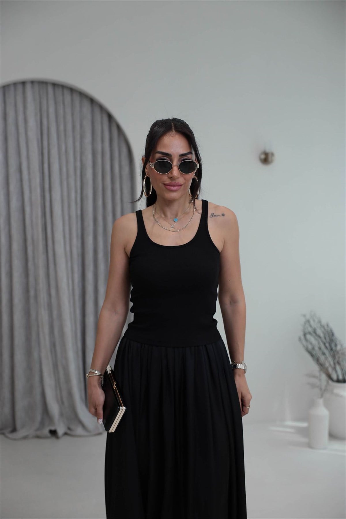 4113 Fitilli Askılı Crop Atlet SİYAH