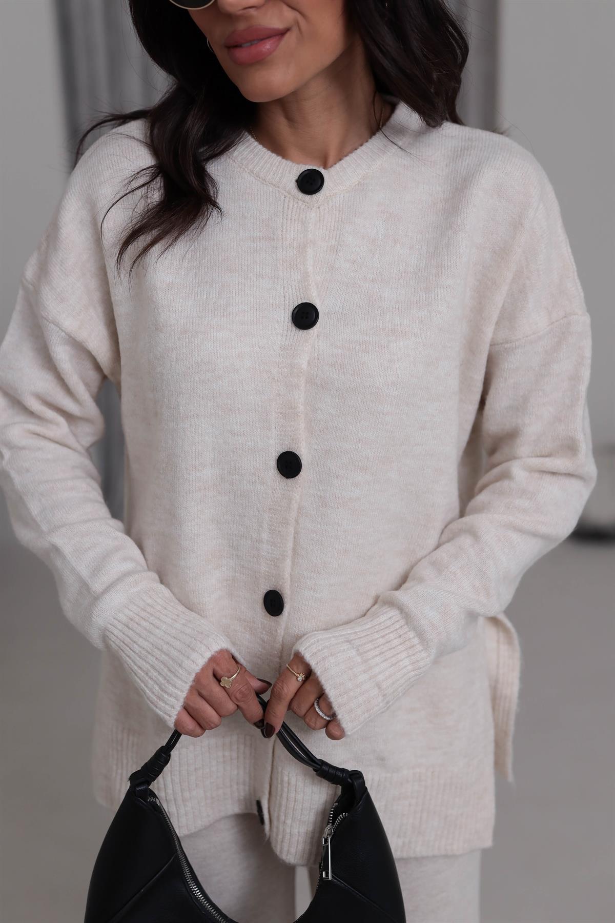 5252 Yanları Yırtmaç Detay Hırka EKRU