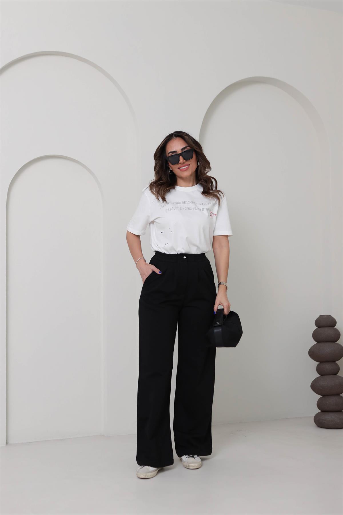 5740 Yüksek Bel Örme Palazzo Pantolon SİYAH