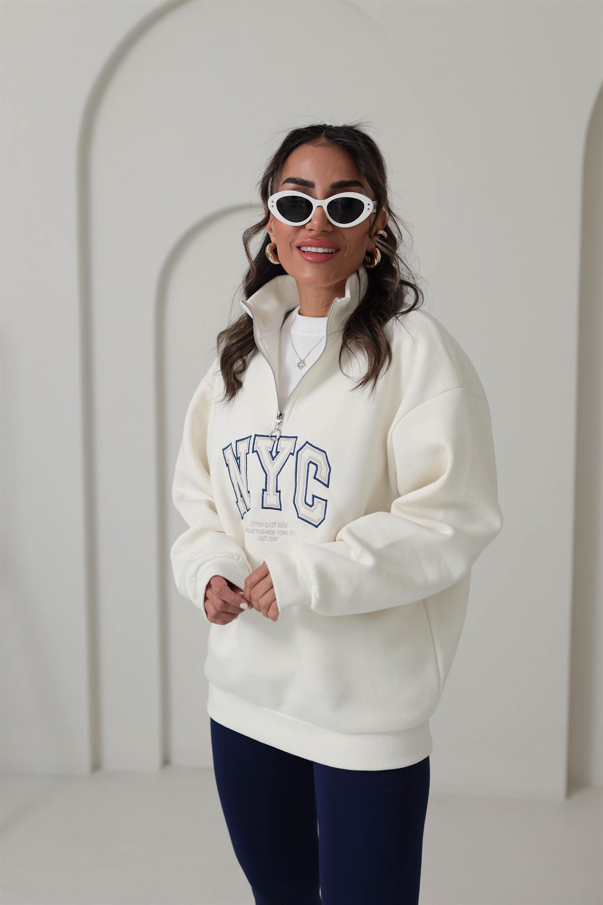 5002 Yarı Fermuarlı Baskılı Sweatshirt