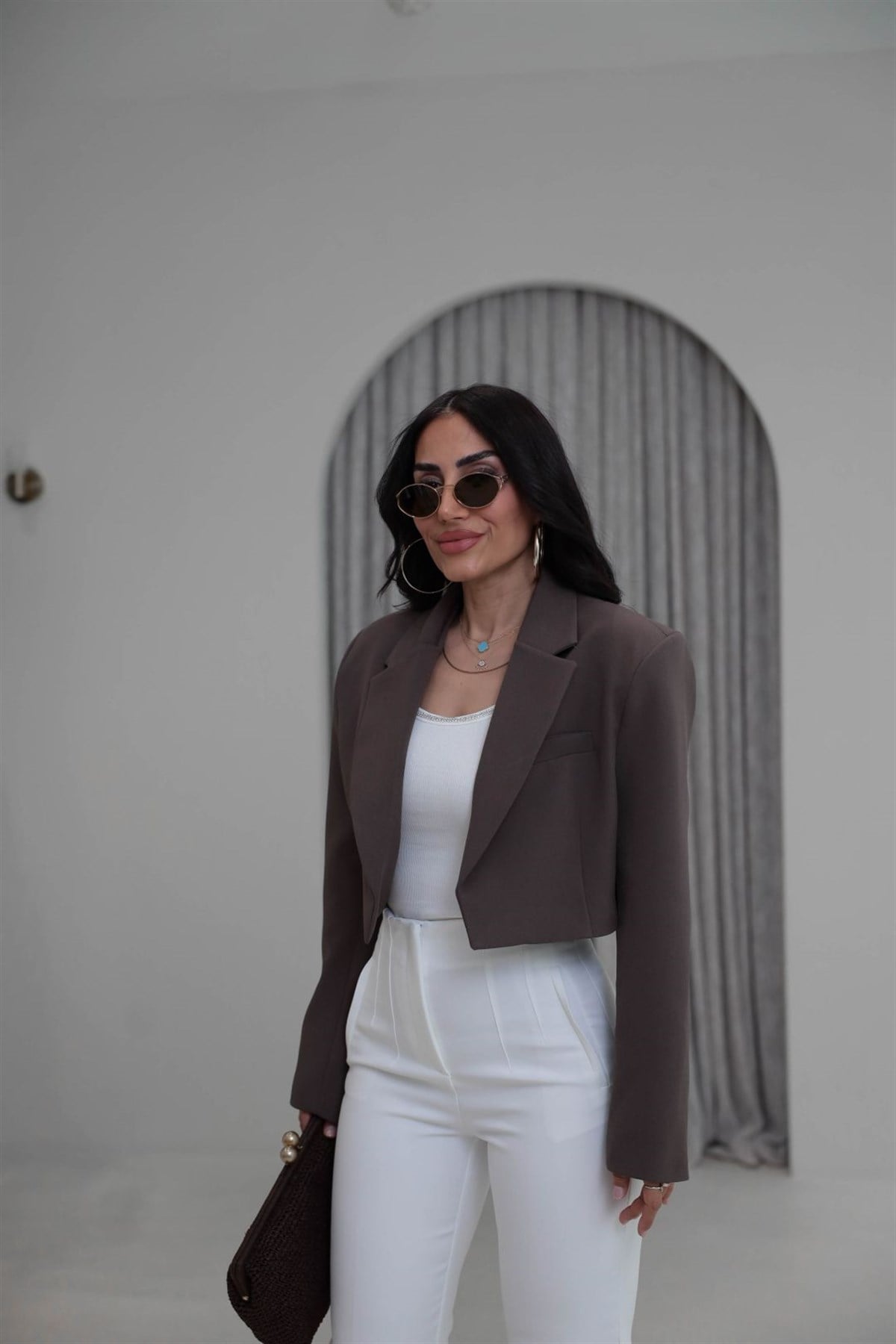 9704 Vatkalı Kısa Ceket KAHVE