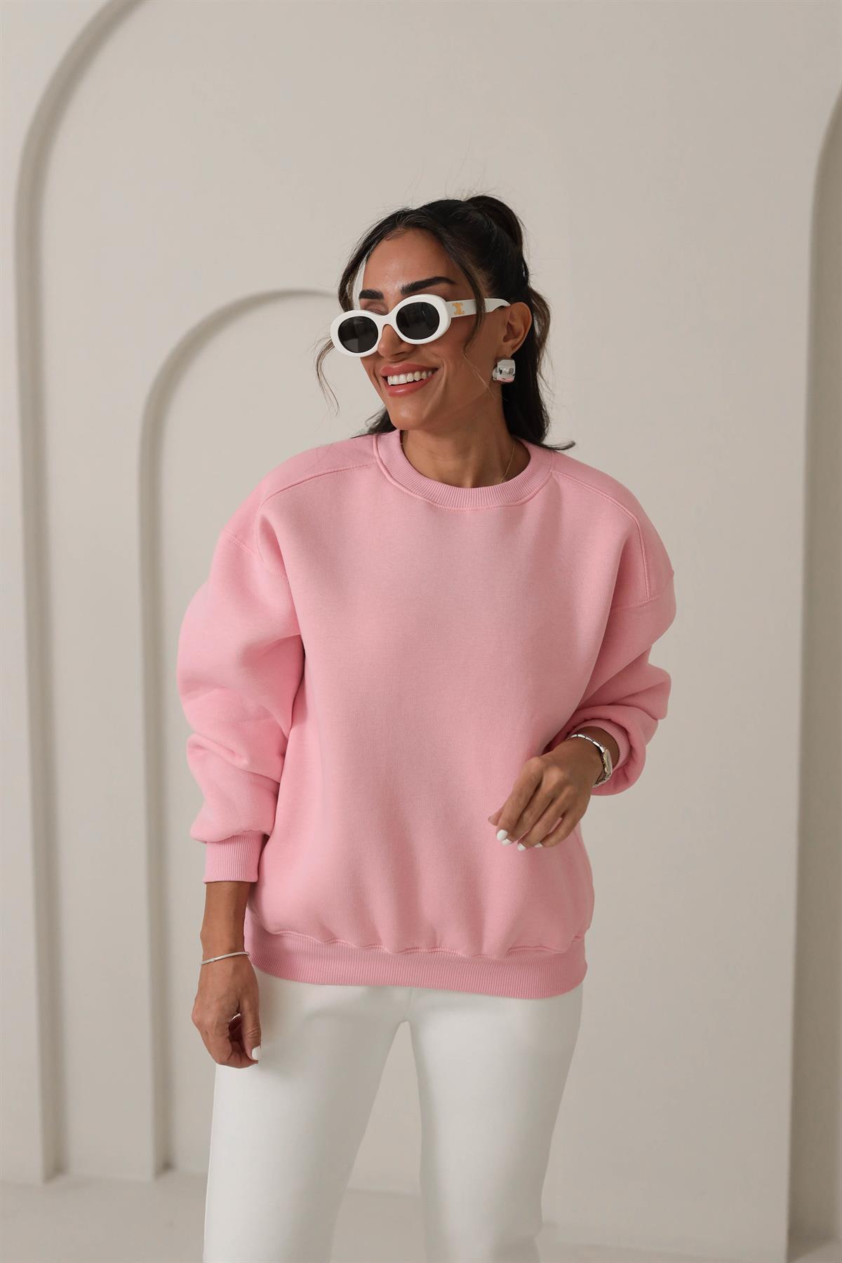 134 Bisiklet Yaka İplik Şardonlu Sweatshirt