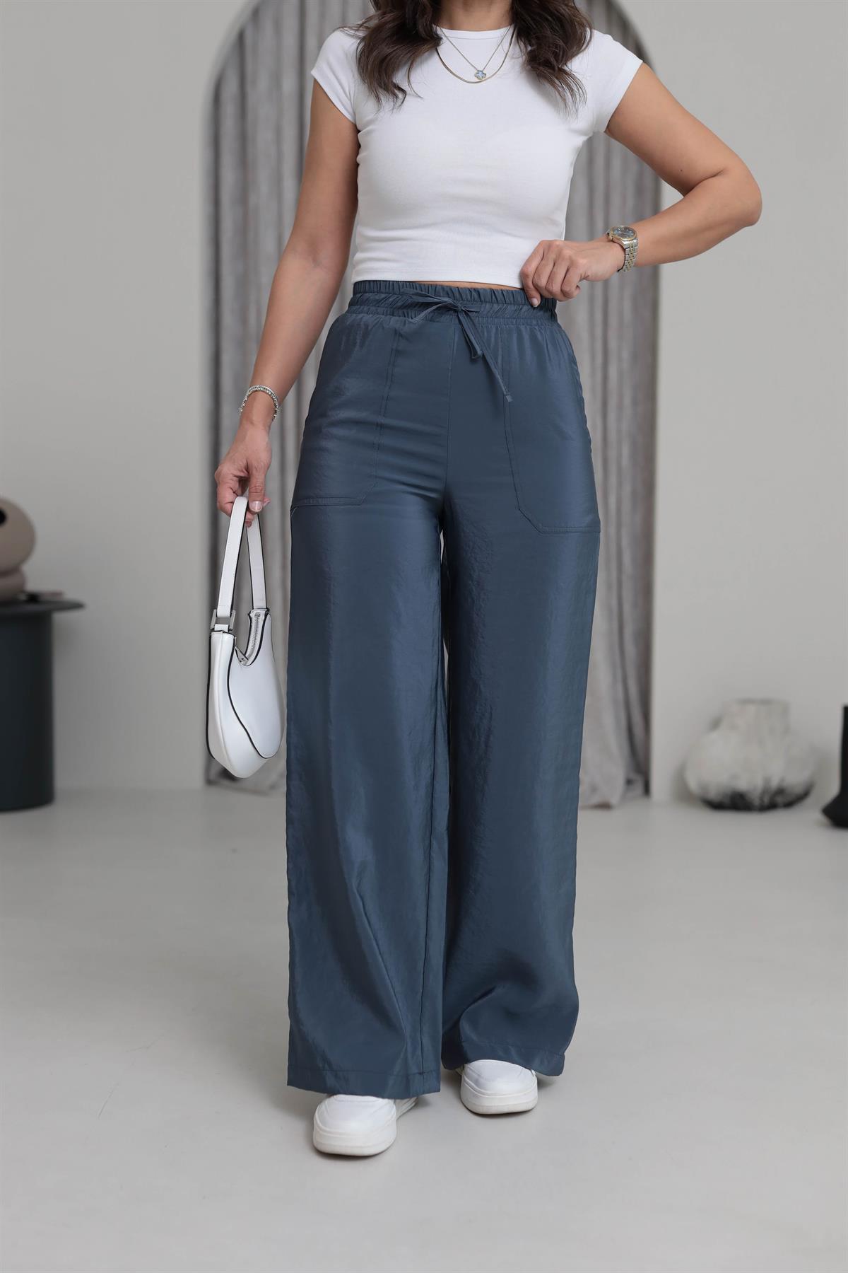 7010 Bel Lastikli Rahat Pantolon Indigo