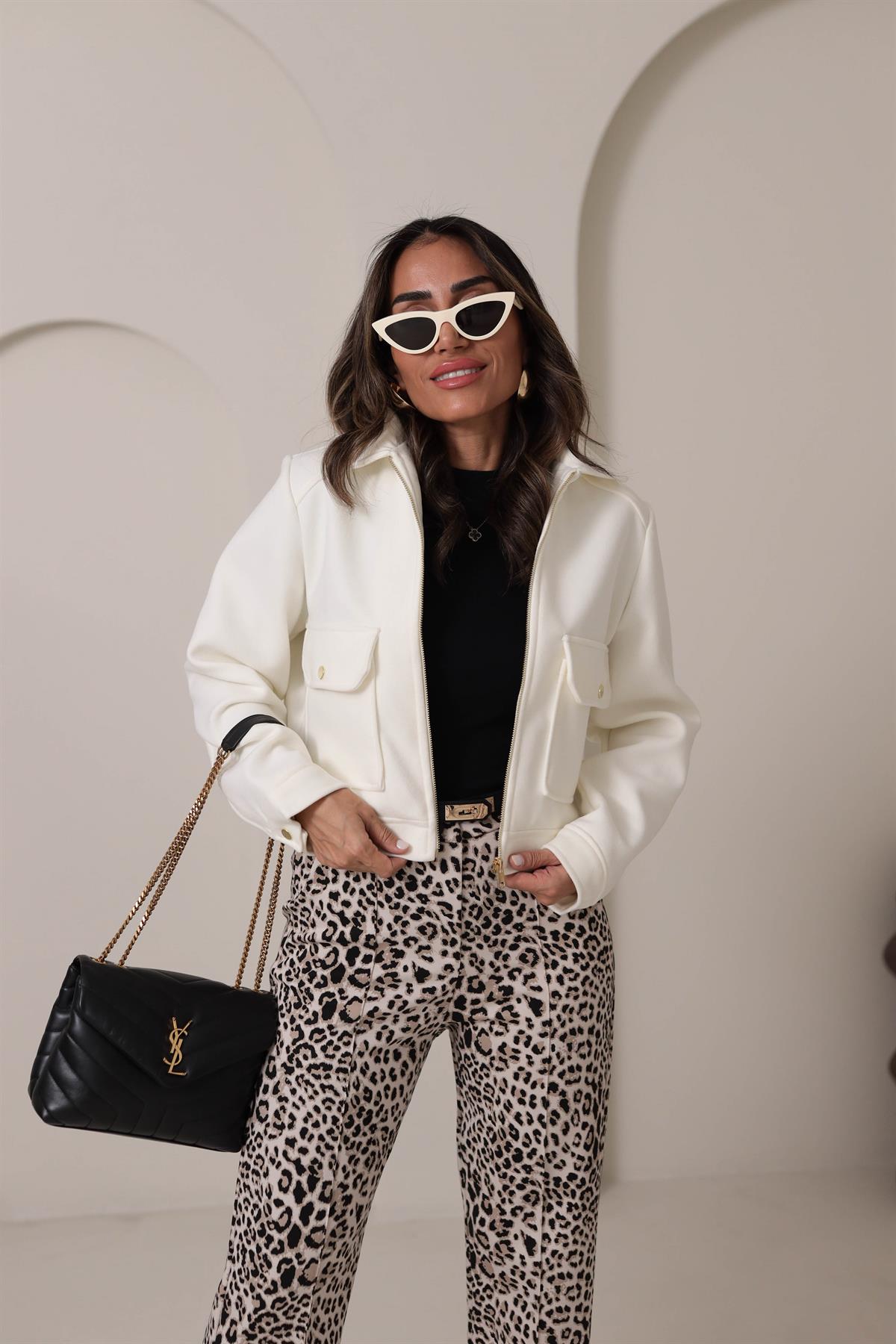 0089 Gold Düğmeli Cep Detaylı Fermuarlı Kaşe Ceket