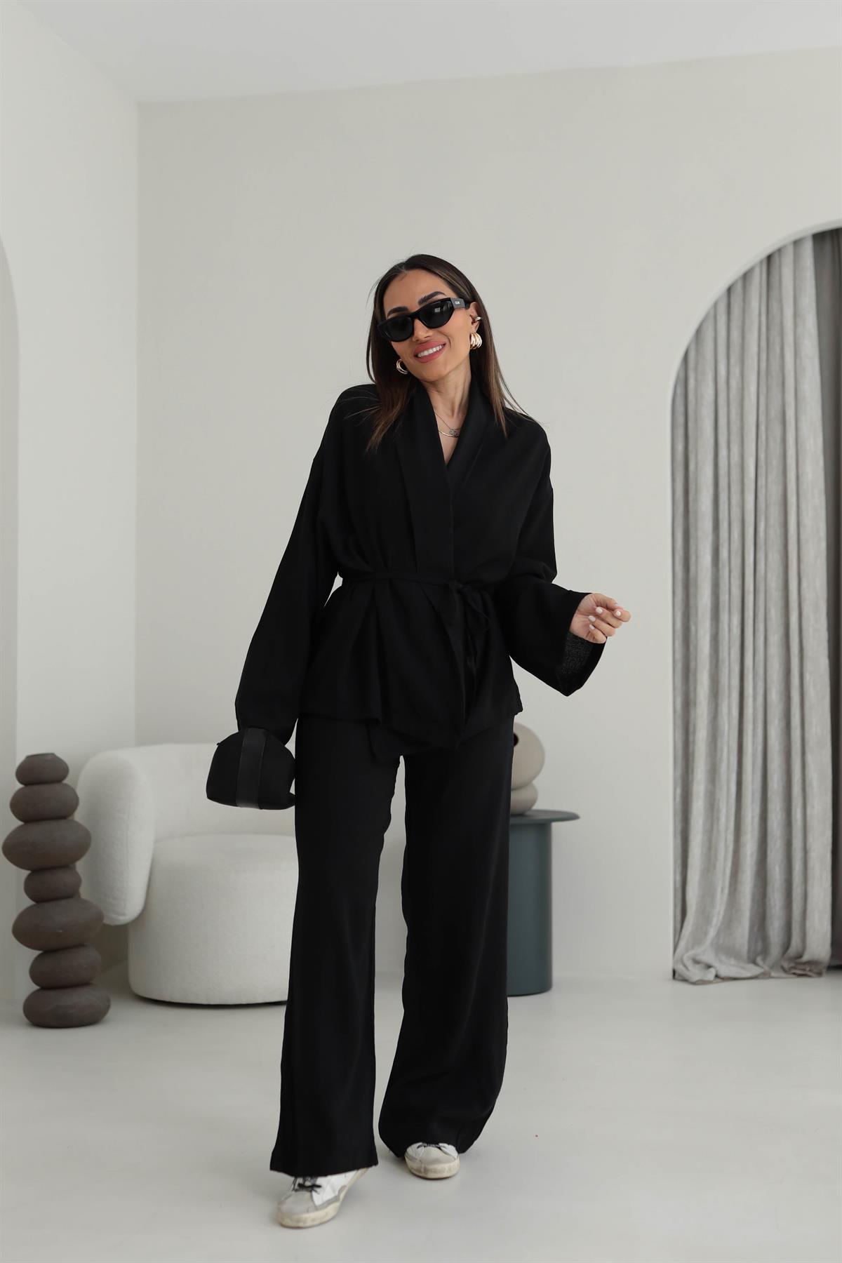 2058 Şal Yaka Kimano Takım SİYAH