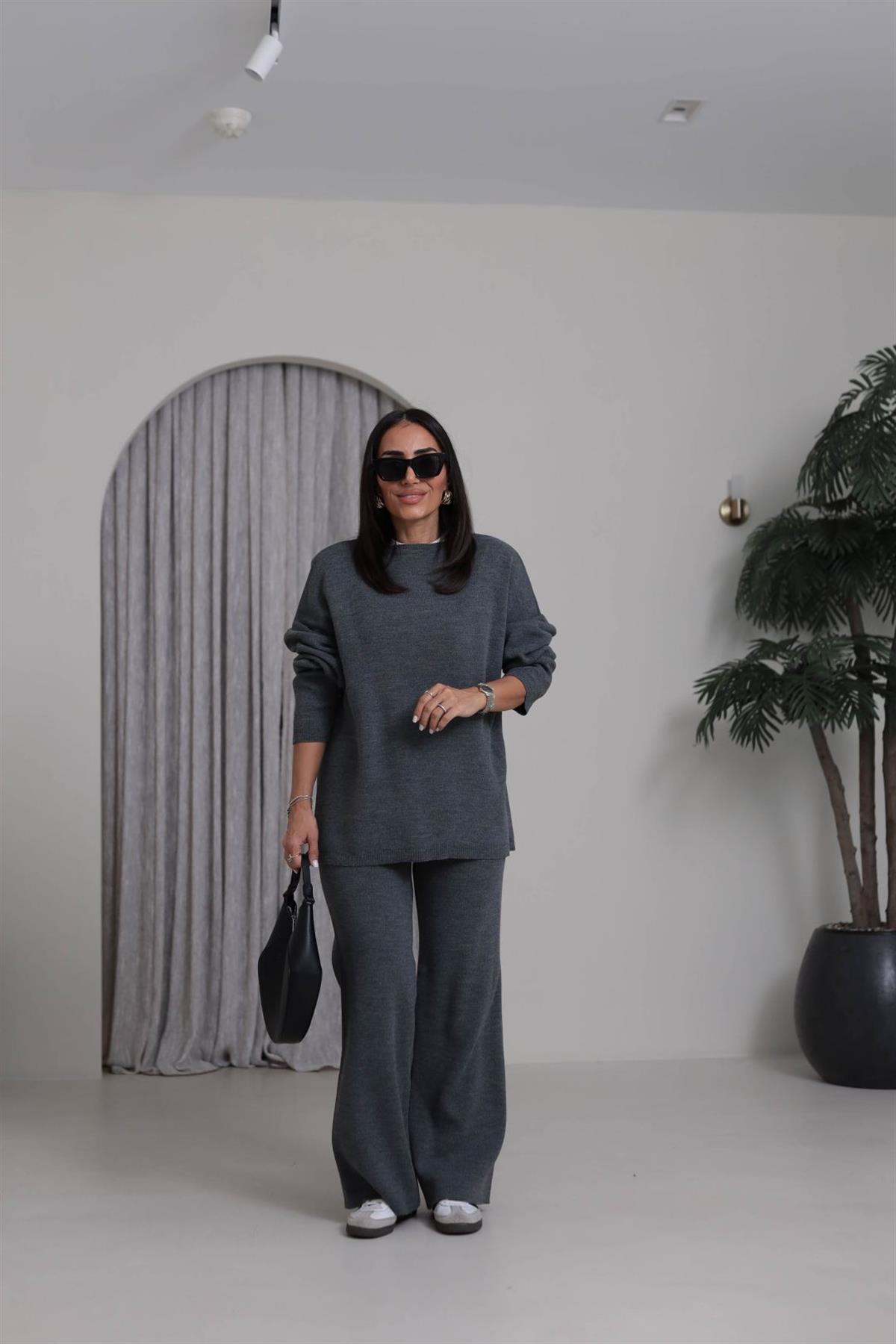 0316 Düz Basic Triko Takım ANTRASİT