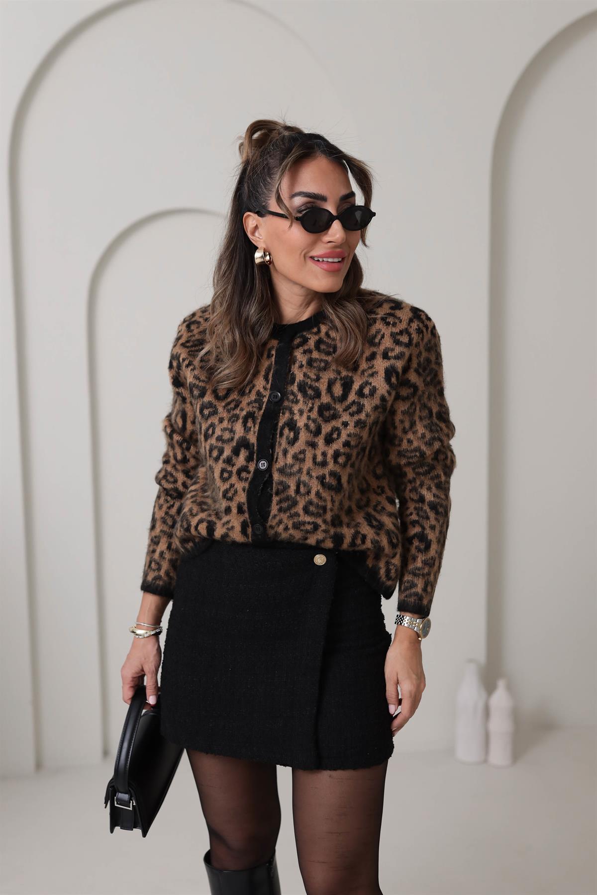 0108 Leopar Desen Şardonlu Massi Hırka Ceket LEOPAR