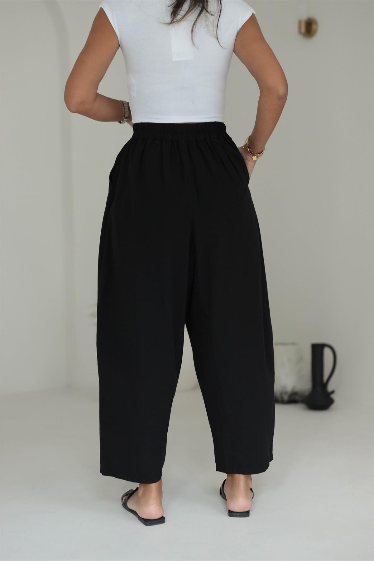 1518 Önden Pileli Salaş Pantalon SİYAH