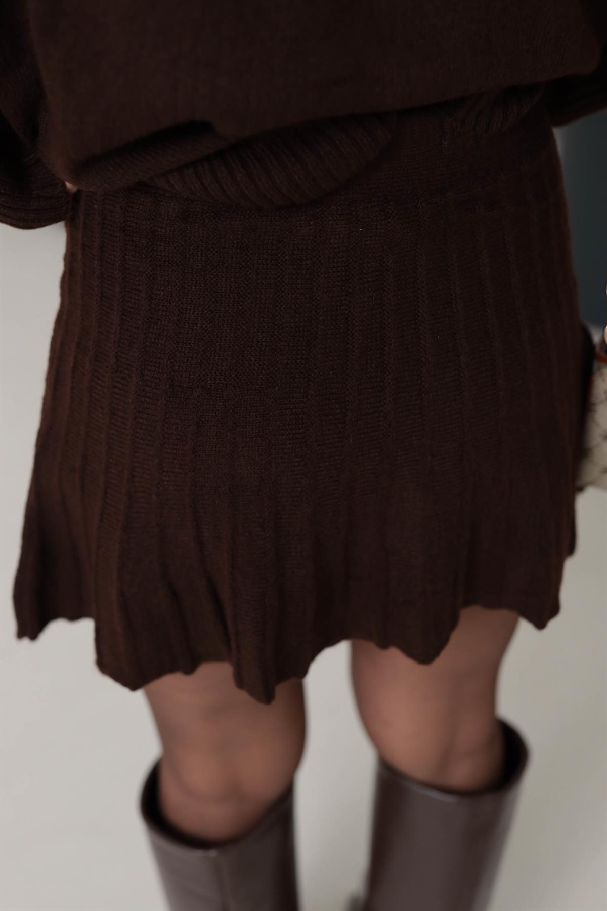 0919 Balıkçı Yaka Etekli Takım KAHVE