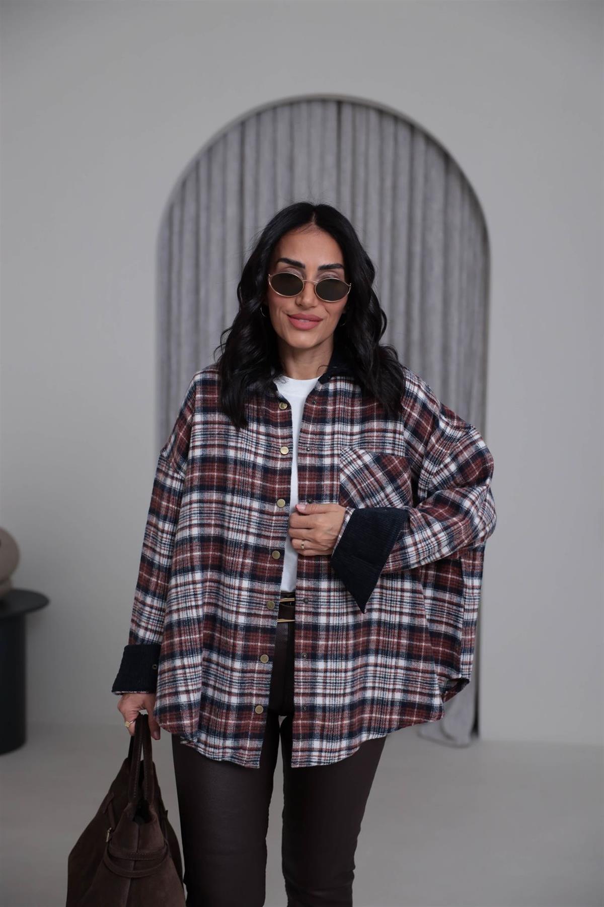 4013 Kadife Yaka Yünlü Oduncu Gömlek Ceket BORDO