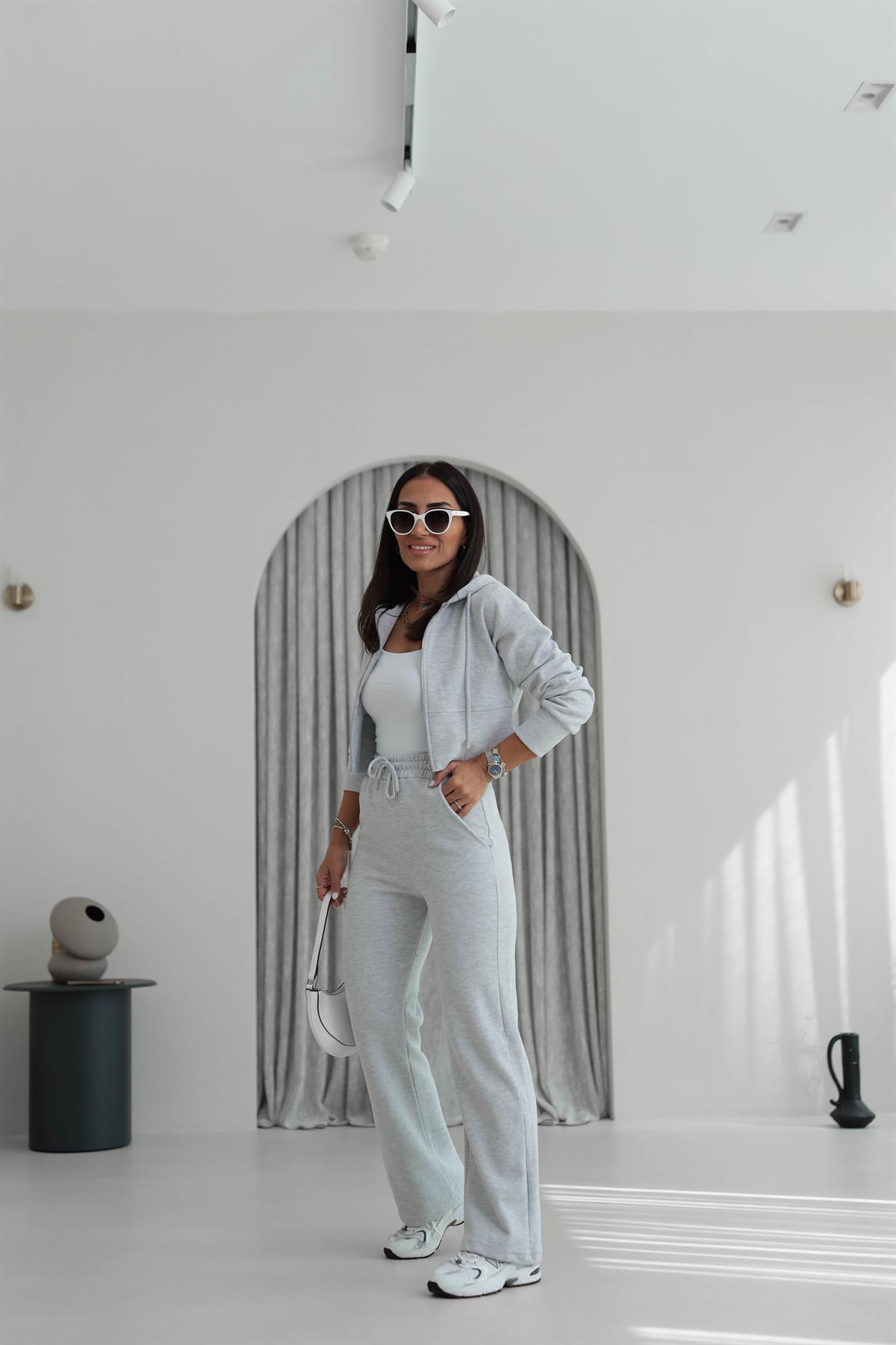 2331 Selanik Kumaş Fermuarlı Ceketli Takım GRİ