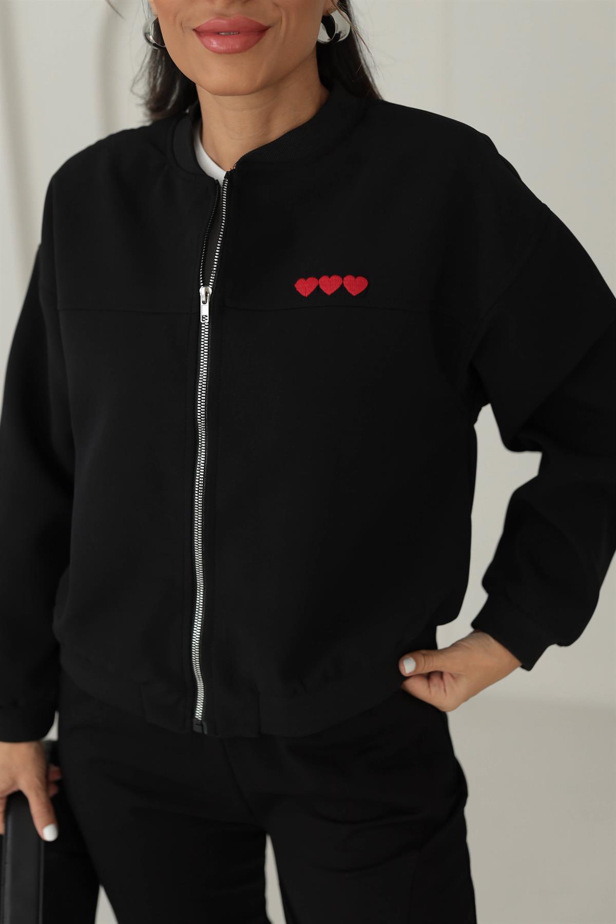 5303 Kalp Nakışlı Bomber Ceket