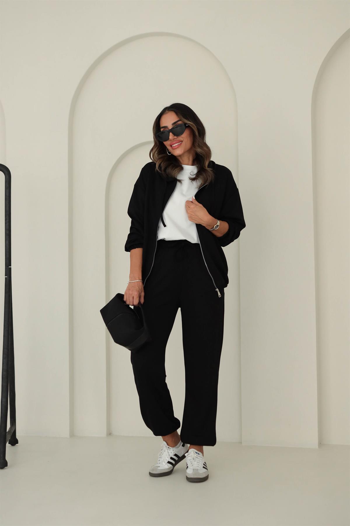 0091 Bel Lastikli Modal Kumaş Takım SİYAH