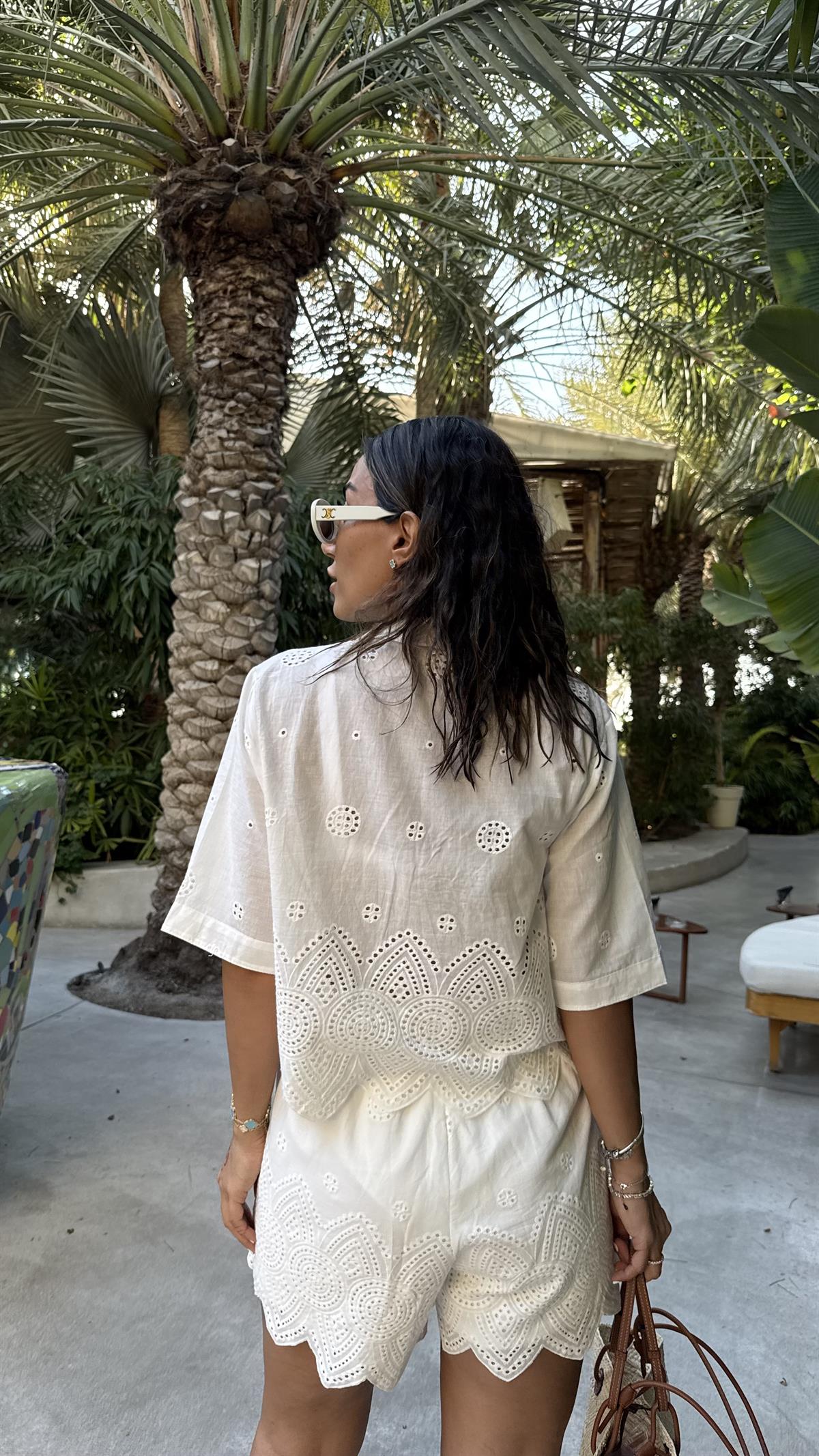 DXB Şortlu Fisto Detaylı Gömlekli Takım BEYAZ