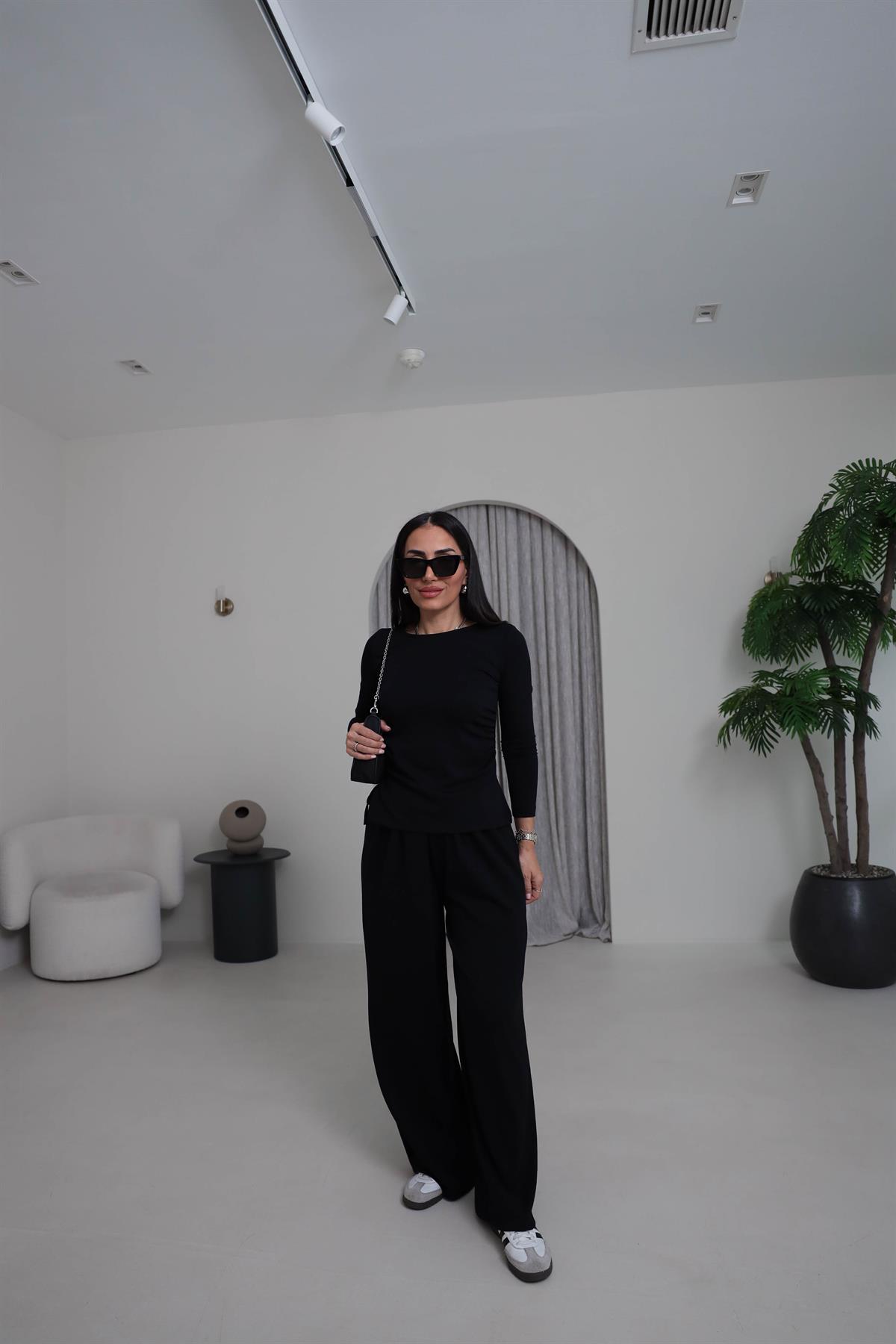 1181 Bel Büzgülü Modal Salaş Takım SİYAH