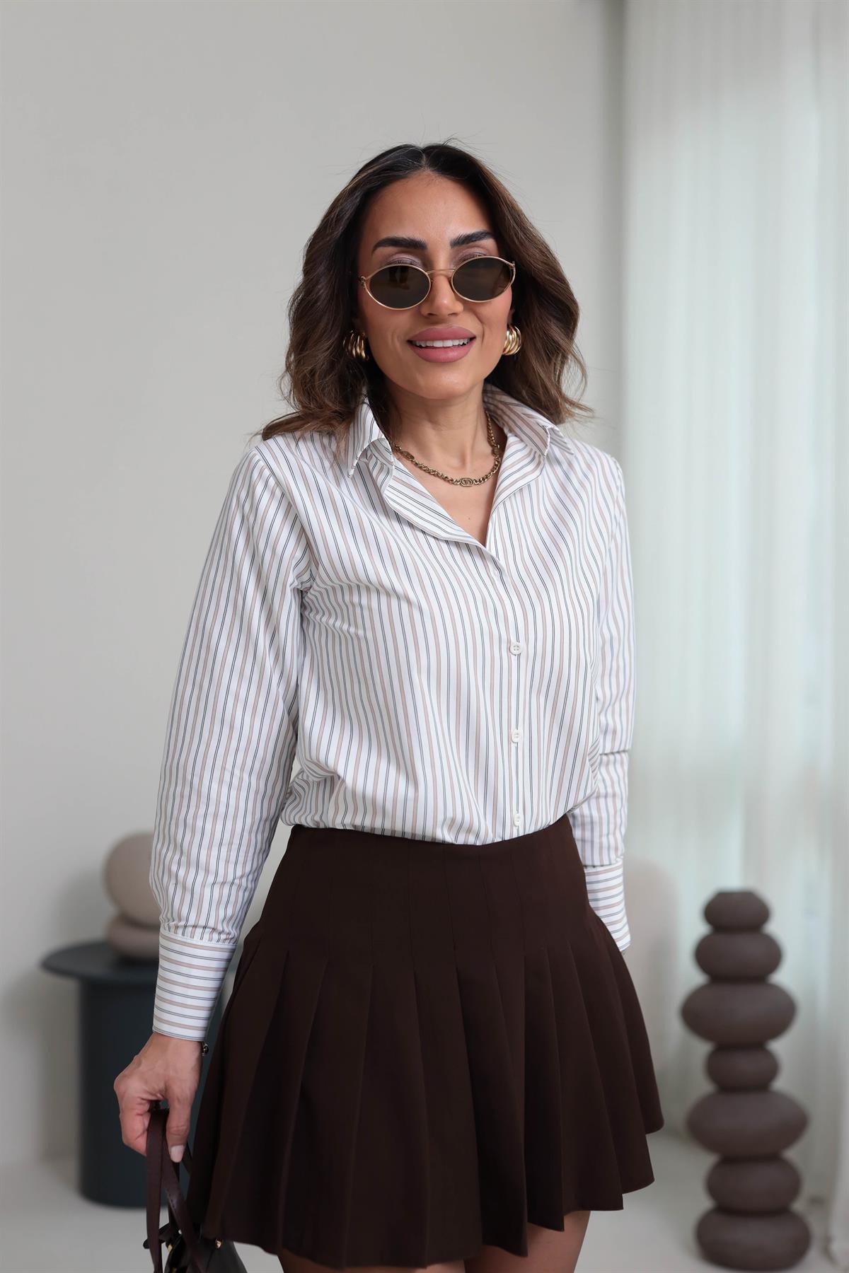 5683 Pliseli Şort Etek ACI KAHVE