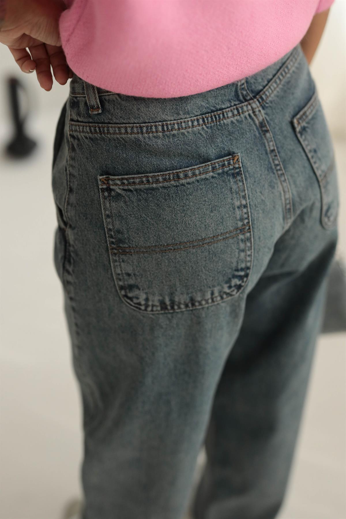 490 Yan Cep Detay Bol Paça Jean MAVİ