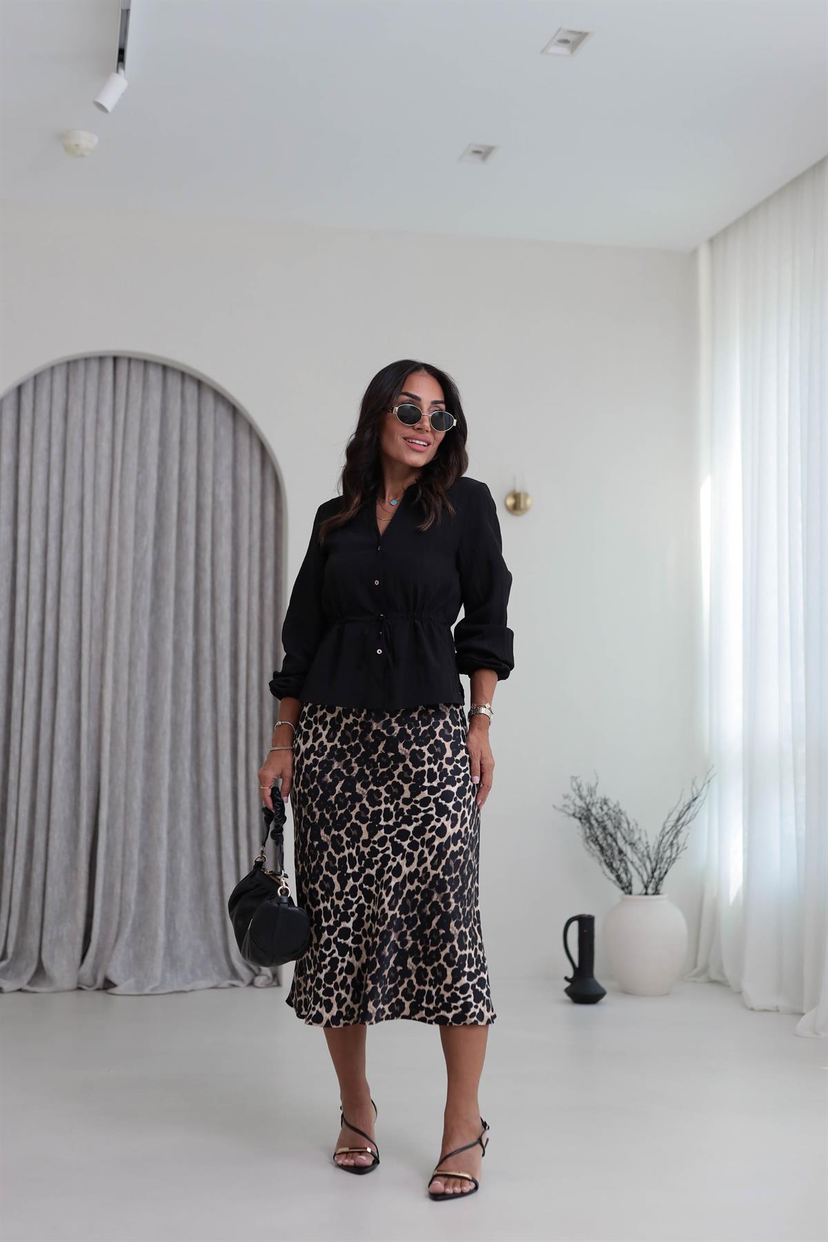 6617 Saten Kumaş Leopar Etek LEOPAR