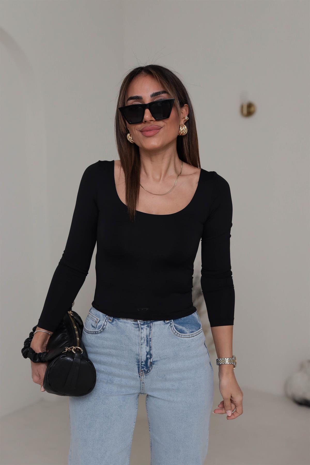 5124 U Yaka Sandy Bluz SİYAH