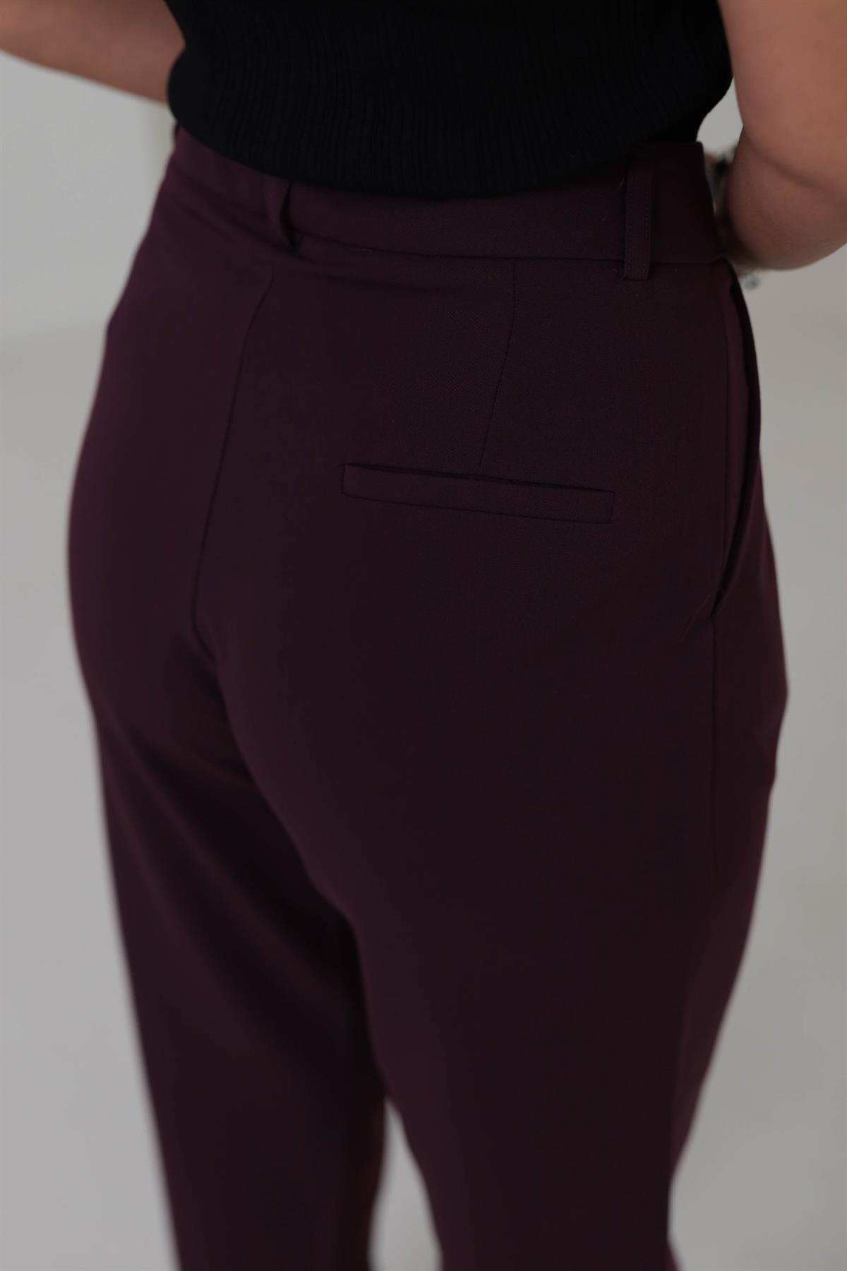 1207 Pile Detaylı Havuç Pantolon MÜRDÜM