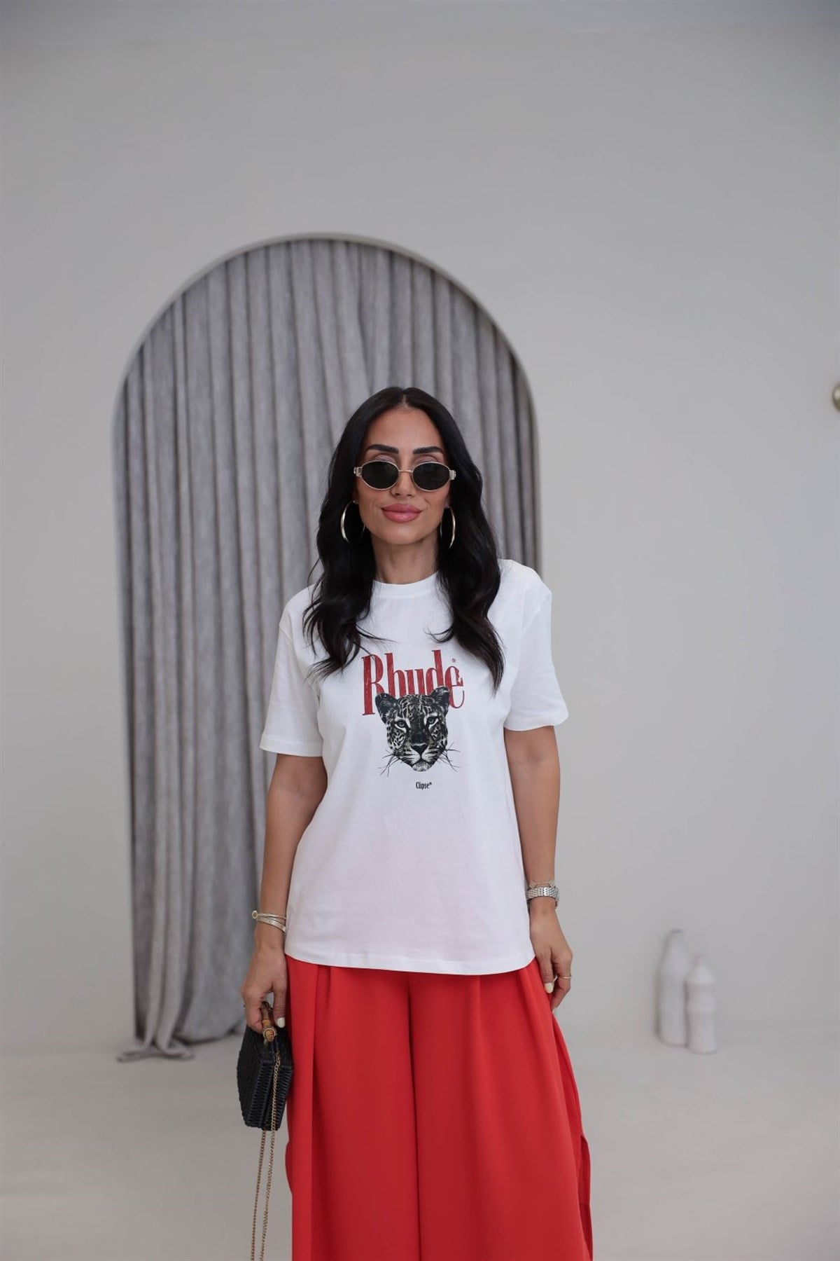 4305 Leopar Baskılı Pamuklu Tshirt BEYAZ