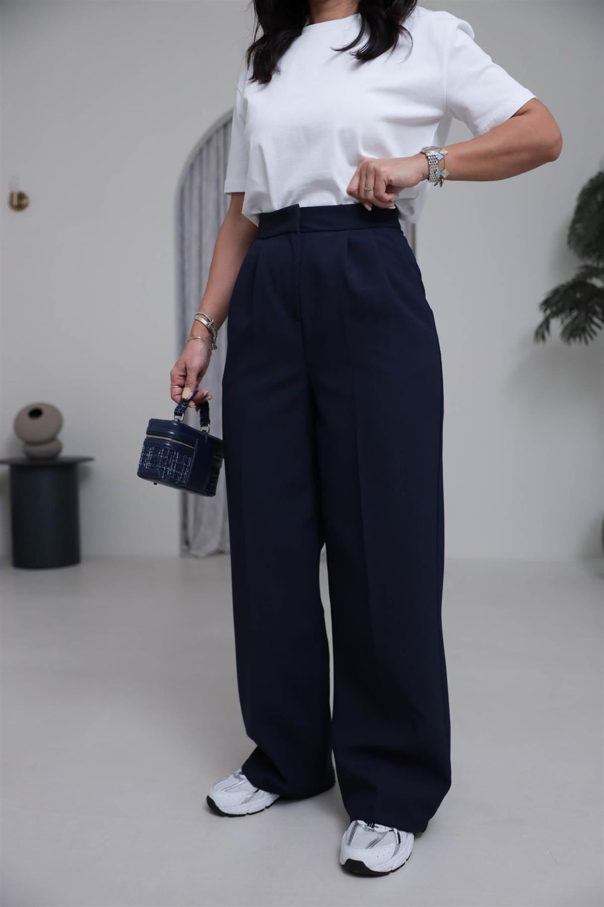 3869 Çift Pilili Kumaş Pantolon LACİVERT