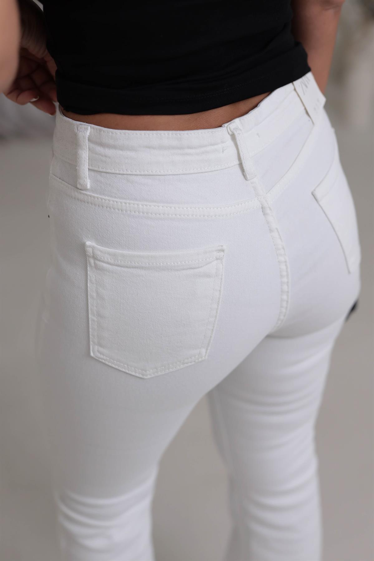 1826 İspanyol Paça Yüksek Bel Kot Pantolon BEYAZ