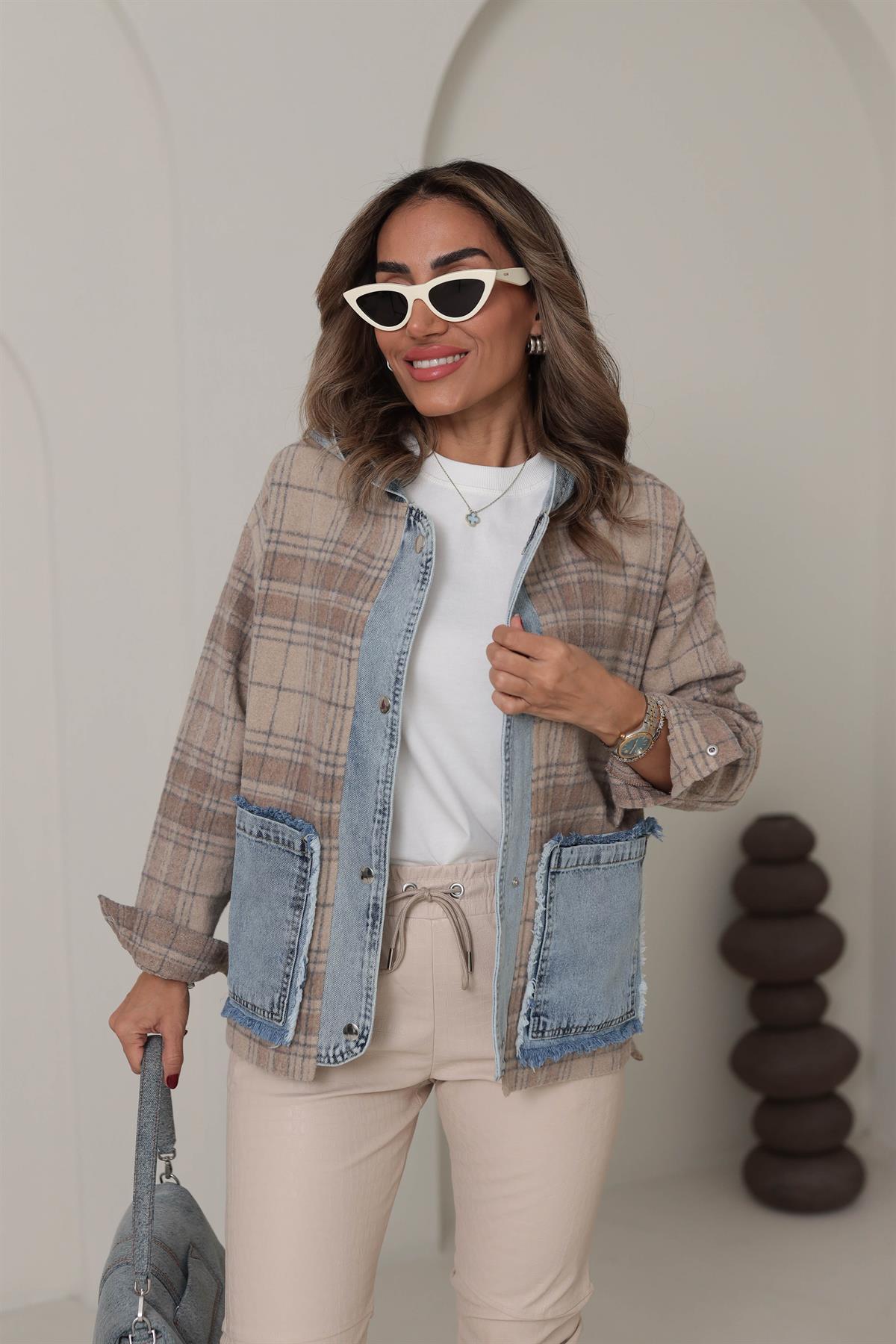 Kot Garnili Kapşonlu Oduncu Kumaş Ceket