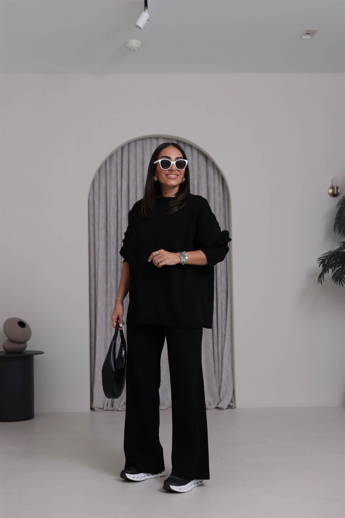 0316 Düz Basic Triko Takım SİYAH