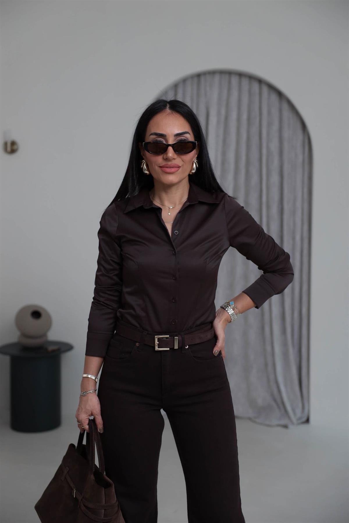 4897 Likralı Gömlek ACI KAHVE