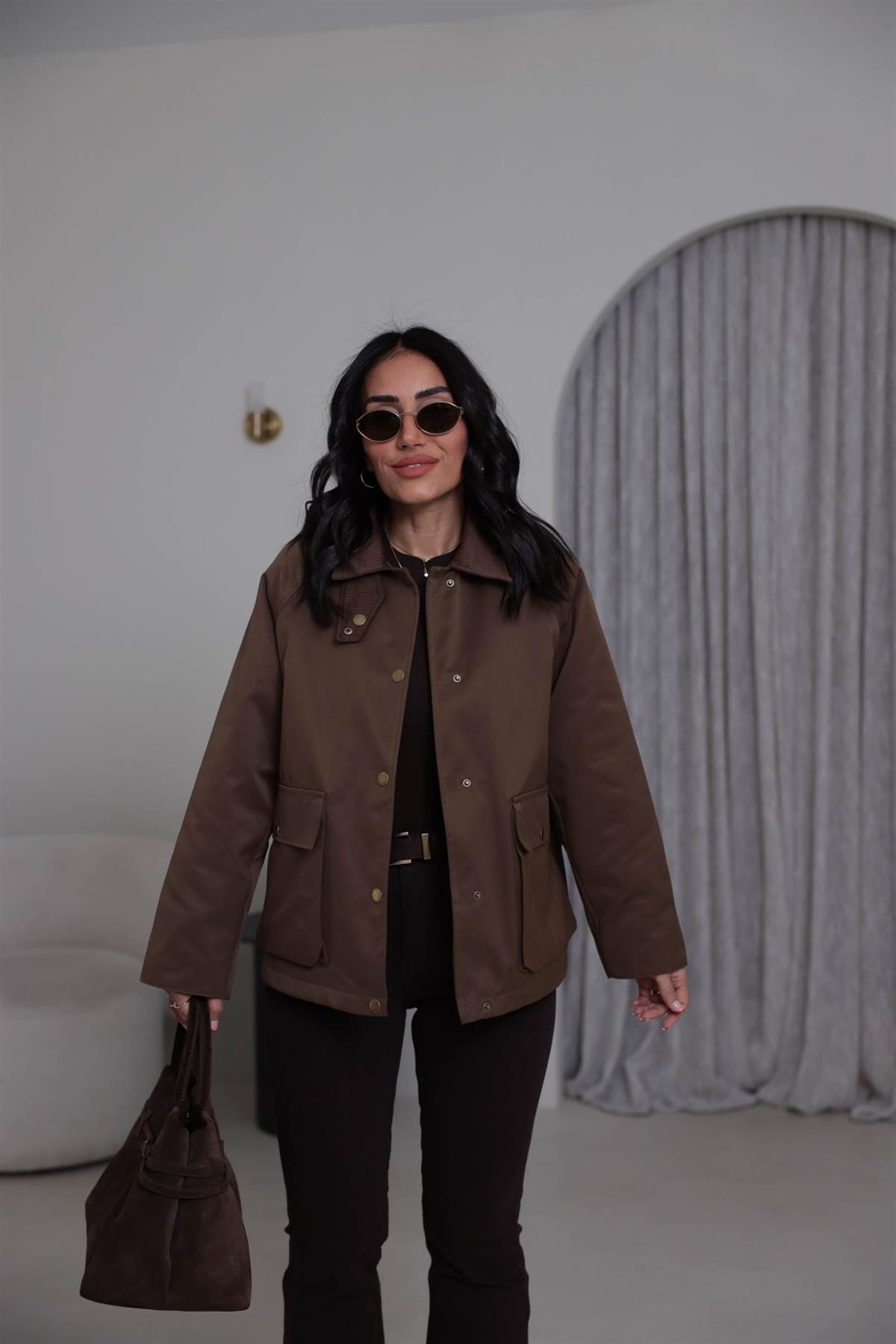 0213 Kadife Yakalı Trençkot KAHVE