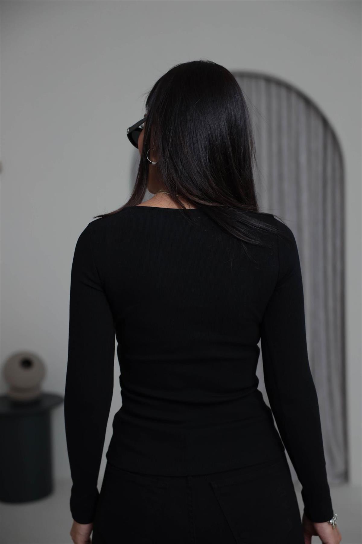 2260K Damla Yaka Pamuklu Bluz SİYAH